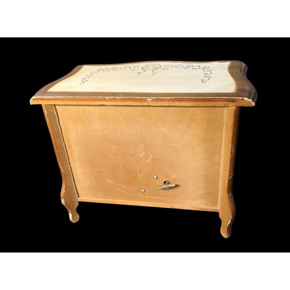 Vtg  60s Apco Japan Wooden Jewelry Chest Music Box 3 Velvet-Lined Drawers Hand-P - Picture 5 of 8